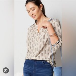 J. Jill Cream, Tan, brown, and Blue Patterned Tunic peasent style oversized